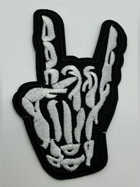 EMBROIDERED IRON OR SEW ON PATCH SKELETON ROCK HANDS